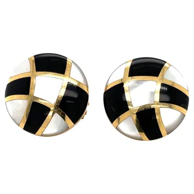 Pre-owned Asch Grossbardt White Gold Black And White Checkerboard Onyx Mop Earrings