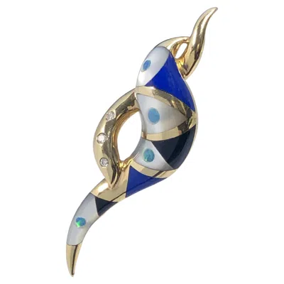 Pre-owned Asch Grossbardt Yellow Gold And Gem Stone Inlay Brooch