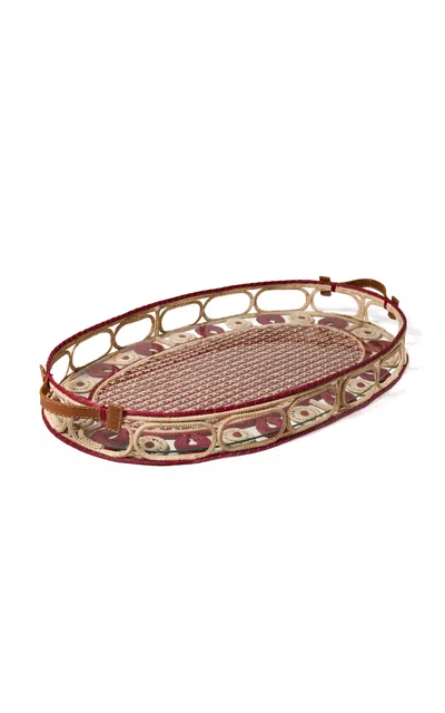 Ascher Iraca Palm Leather Tray In Red