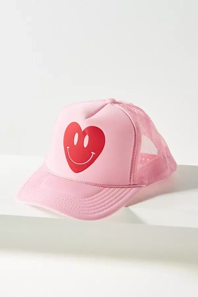 Ascot + Hart Happy Heart Trucker Hat In Pink