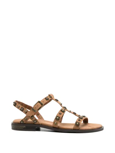 Ash Round-toe Studded Flat Sandals In Brown