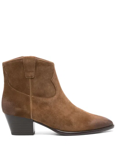 Ash Pointed-toe Suede Ankle Boots In Brown