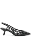 Ash Studded Arrow Toe Kitten Heel Sandals In Black