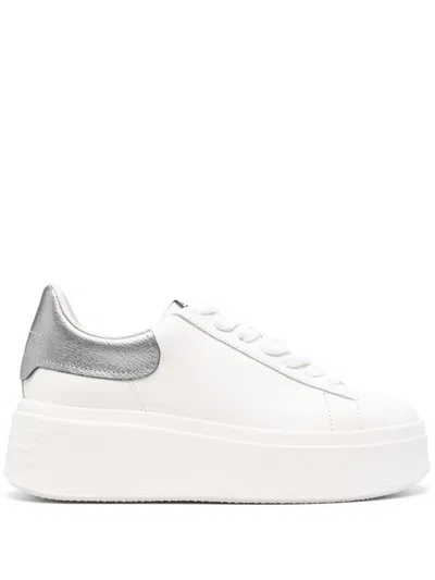 Ash White Leather Sneakers With Metallic Silver Accent