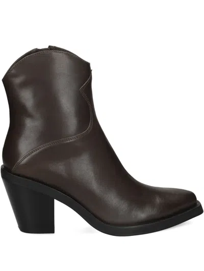 Ash Brown Leather Ankle Boots In Gray