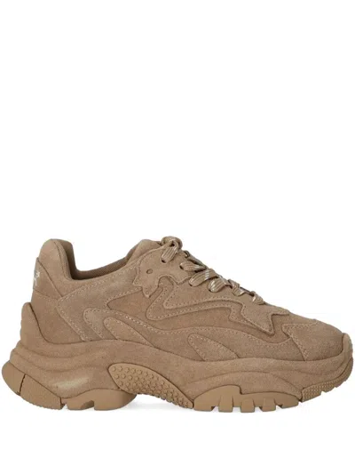 Ash Beige Suede Sneakers With Plush Faux Fur Lining In Multi
