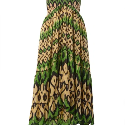 Ash & Eden Acacia Tiered Maxi Dress With Beaded Straps And Fringe Lace In Green