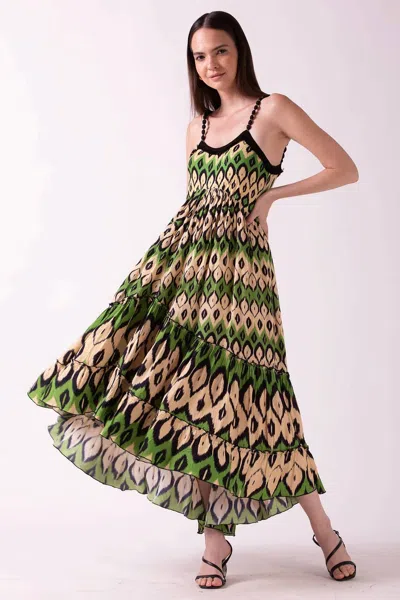 Ash & Eden Acacia Tiered Maxi Sun Dress In Green Black In Multi