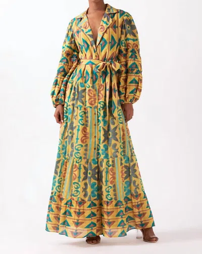 Ash & Eden Annie Maxi Shirt Dress In Yellow Teal In Multi