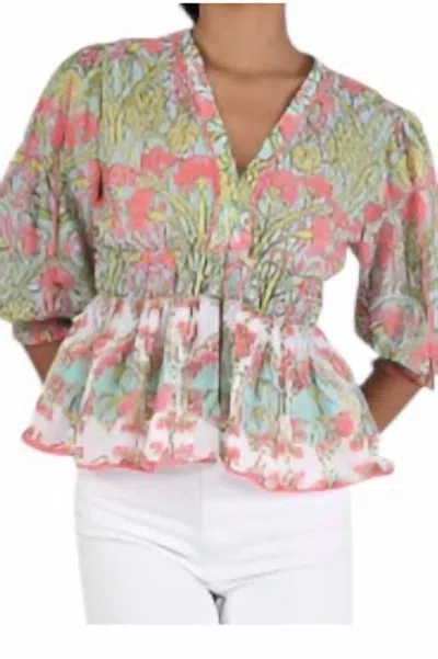 Ash & Eden Greta V Neck Top In Whispering Petals