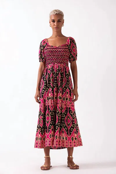 Ash & Eden Merris Tiered Midi Dress In Hot Pink In Multi