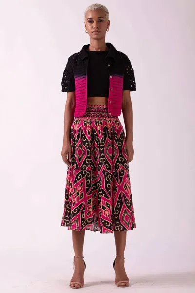 Ash & Eden Smocked Waist Skirt In Hot Pink In Multi