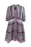 Ash & Eden Women's Black / White / Pink Ella - Hand Block Tiered Mini Dress With Collar In Black/white/pink