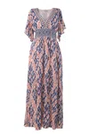 Ash & Eden Women's Blue / Pink / Purple Avatara - Pink & Blue Slit Maxi Dress With Flutter Sleeves In Blue/pink/purple