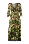 Ash & Eden Women's Green / Black / Yellow Kiara -green & Black High Low Midi Dress With Fringe Lace In Green/black/yellow