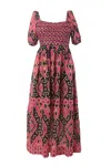 Ash & Eden Women's Pink / Purple / Black Merris - Pink & Black Midi Dress With Smocked Bodice In Pink/purple/black