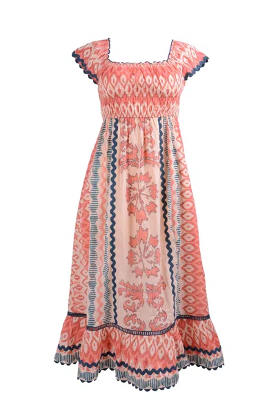 Ash & Eden Women's Pink / Purple / Yellow Sirin - Off-shoulder Midi Dress With Elasticated Bodice In Pink/purple/yellow