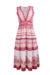 Ash & Eden Women's White / Red Homa - Tiered V Neck Midi Dress With Frill Detailing & Elasticated Waist In White/red