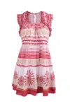 Ash & Eden Women's White / Red Paro- Tiered Mini Dress With Double Layer Flutter Sleeves In White/red