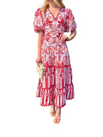 Ash & Eden Yara Midi Dress In Ruby Vine In Multi