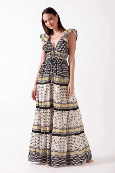 Ash & Eden Yulia Maxi Dress In Olive Black In Multi