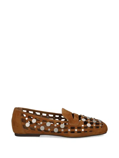 Ash Bali Studded Cut-out Loafers In Brown