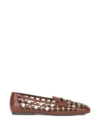 Ash Bali Stud-embellished Cut-out Loafers In Brown