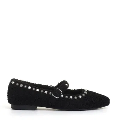 Ash Ballerina Ecofur Ballet Flats With Ankle Strap And Studs In Black