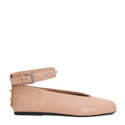 Ash Beige Leather Ballerina Ankle Strap In Neutrals