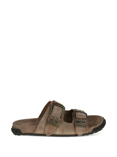 Ash Beige Leather Sandals In Gray