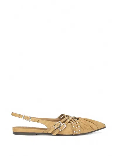 Ash Bianca Studded Ballet Flats In Brown