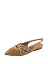 Ash Brown Flat Sandals With Pleated Leather Upper And Metallic Accents In Brown