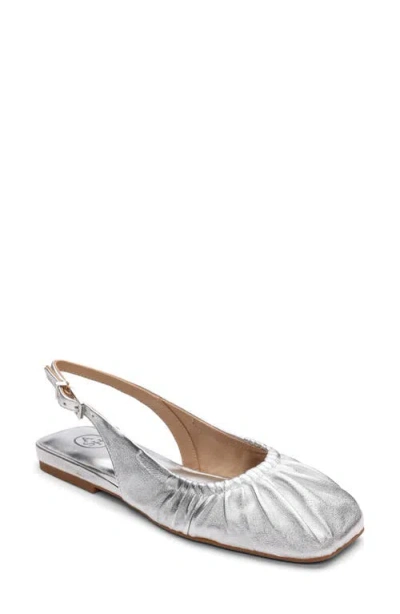 Ash Bibi Ruched Square Toe Slingback Flat In Silver