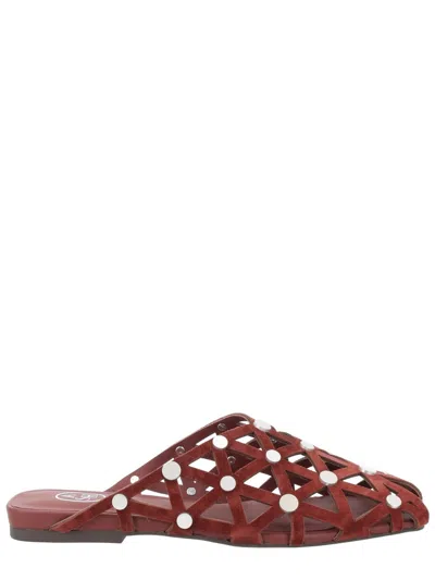 Ash Black Bone 02 Leather Lattice Studded Mules In Red