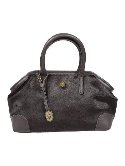 Ash Black Jospehine Structured Hair Calf Leather Shoulder Bag In Grey