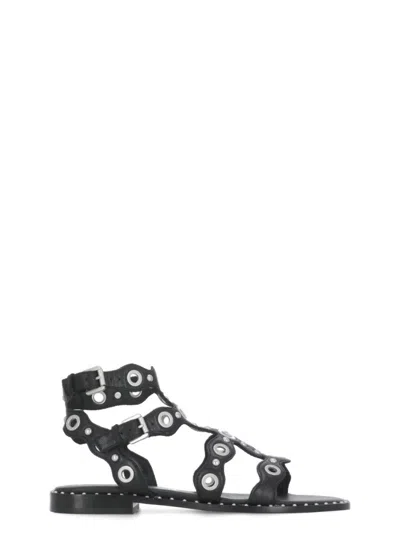 Ash Sandals With Circular Cutouts And Metallic Accents In Black