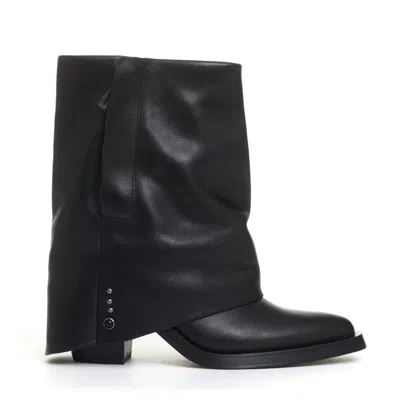 Ash Black Leather Rolled Top Boots With 60 Mm Heel