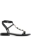 Ash Bead-embellished Leather Sandals In Black