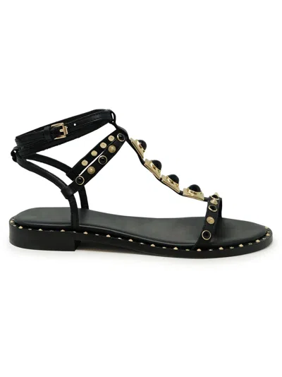 Ash Bead-embellished Leather Sandals In Black
