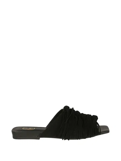 Ash Brigitte Fringe Knotted Sandals In Black