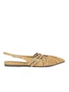Ash Brown Flat Sandals With Pleated Leather Upper And Metallic Accents In Multi