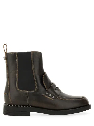 ASH BROWN LEATHER ANKLE BOOTS