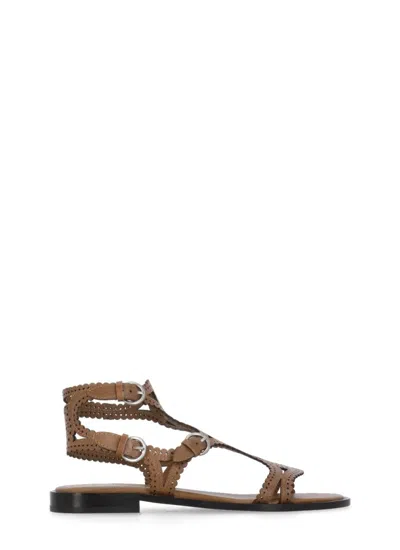 Ash Buff Calf Leather Sandals In Brown