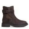 Ash Brown Suede Beatles Boots With Decorative Buckle In Brown