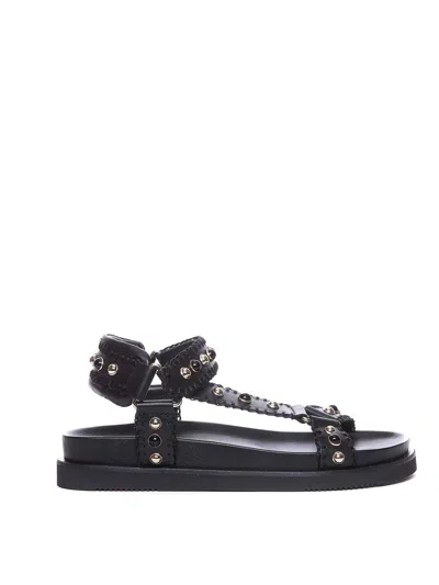 Ash Utopia Studded Leather Sandals In Black
