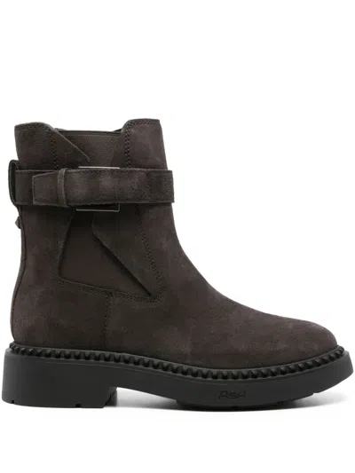Ash Buckle-strap Suede Boots In Brown