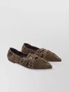 Ash Buckled Pointed Toe Ballerina Shoes In Green