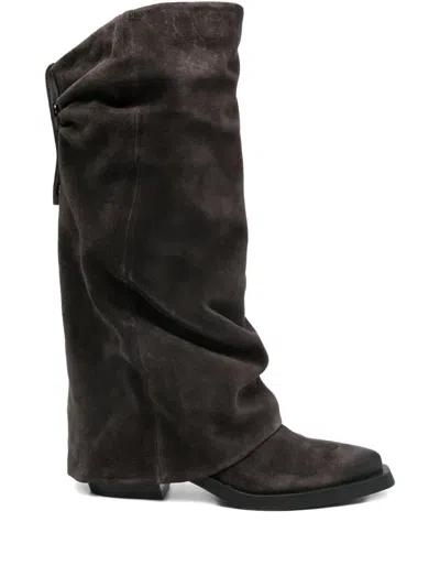 Ash Button-detail Slouch Boots In Brown