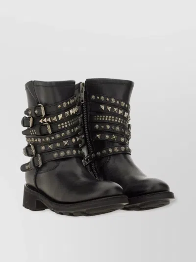 Ash Chunky Heel Studded Round Toe Boots