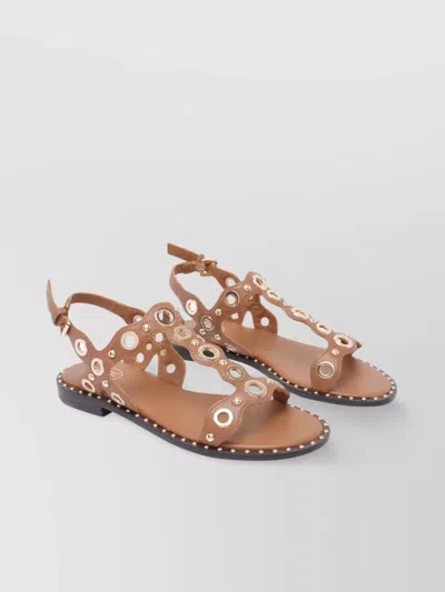 Ash Cinnamon Leather Studded Flat Sandals